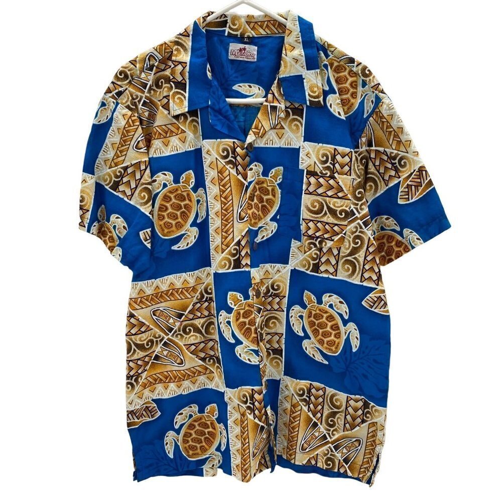 Mareko Island Creations Sea Turtle Button Up Short Sleeve Shirt Men's Si…
